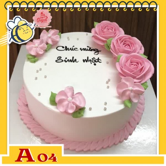 giới thiệu tổng quan Bánh kem sinh nhật đơn giản A04 nền trắng bắt hoa màu hồng phấn nữ tính tươi đẹp
