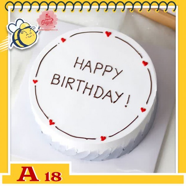 giới thiệu tổng quan Bánh kem sinh nhật đơn giản A18 phong cách Hàn đẹp không cầu kỳ màu trắng vẽ tim ở viền