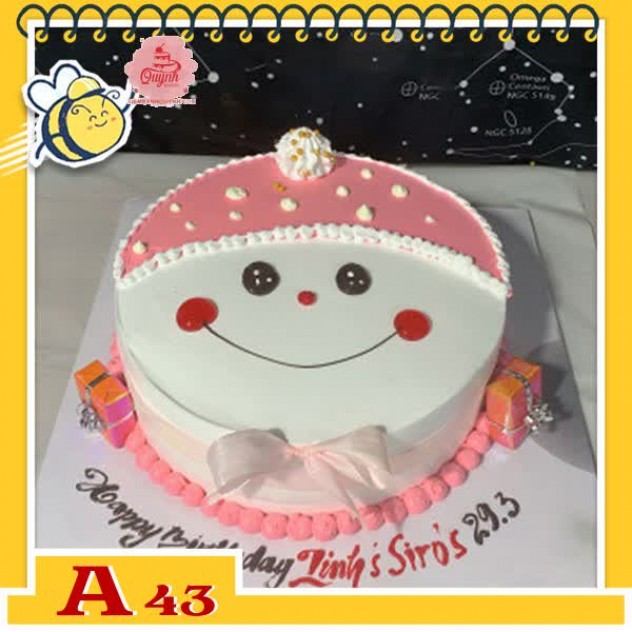 giới thiệu tổng quan Bánh kem sinh nhật đơn giản A43 khuôn mặt bé màu hồng đội nón dễ thương