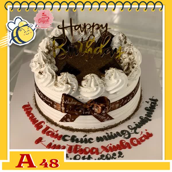 Bánh kem sinh nhật đơn giản A48 kiểu Hàn màu trắng phủ bột socola