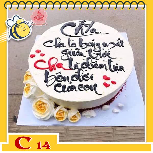 Bánh kem tặng cha C14 chữ thư pháp câu thơ ý nghĩa gửi gắm cho người Bố thân yêu