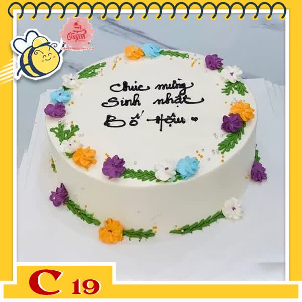 Bánh kem tặng cha C19 siêu đơn giản nền trắng viền cỏ hoa nhiều màu cực xinh kiểu Hàn Quốc