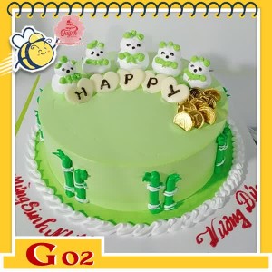 Bánh kem bé gái G02 màu xanh lá nhạt với những cây tre trúc và gấu trúc xanh ngộ nghĩnh Bánh kem bé gái G02 màu xanh lá nhạt với những cây tre trúc và gấu trúc xanh ngộ nghĩnh