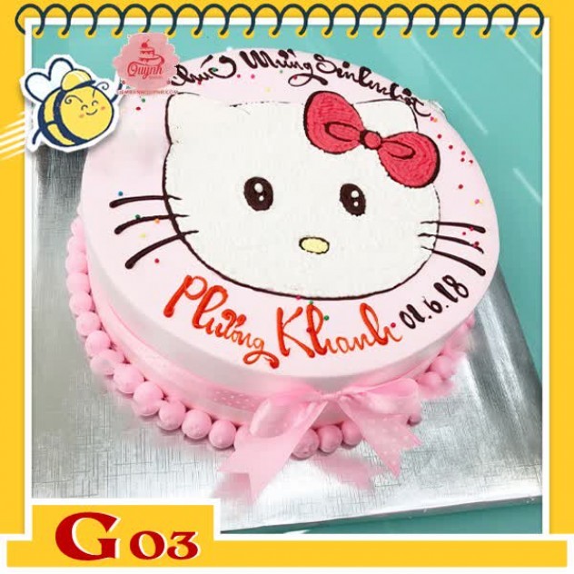 giới thiệu tổng quan Bánh kem bé gái G03 màu hồng nhạt vẽ hình hello kitty đáng yêu muốn xỉu