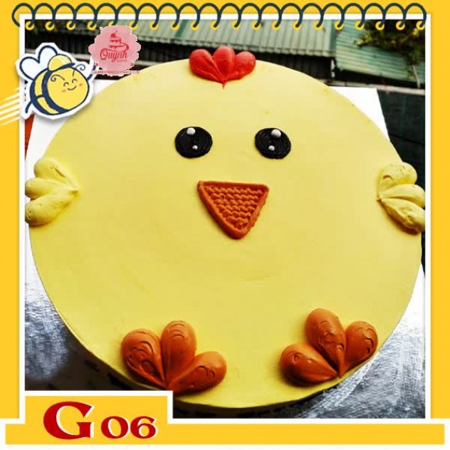 giới thiệu tổng quan Bánh kem bé gái G06 tạo hình con gà 3D màu vàng dễ thương đầy đủ cánh mào mỏ như thật