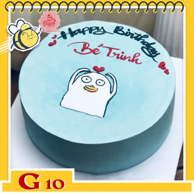 giới thiệu tổng quan Bánh kem bé gái G10 nền xanh vẽ hình sticker màu trắng làm trái tim siêu dễ thương kiểu Hàn Quốc đơn giản