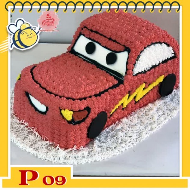 giới thiệu tổng quan Bánh kem bé trai P09 xe ô tô đỏ tia chớp có mắt mũi cực dễ thương