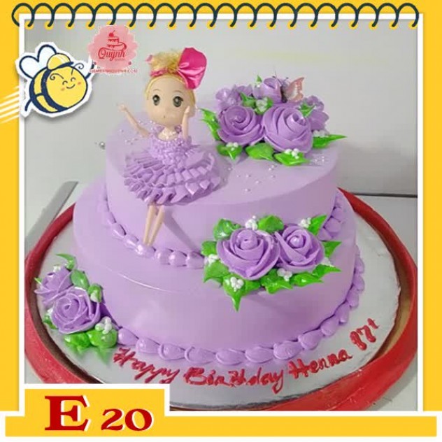 giới thiệu tổng quan Bánh kem búp bê E20 2 tầng màu tím hoa tím váy tím dễ thương hoành tráng