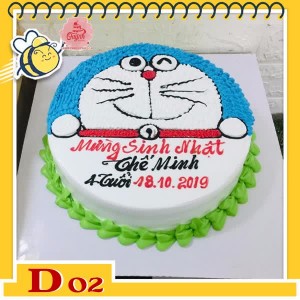 Bánh kem Doremon D02 nửa mặt doremon viền xanh lá dễ thương ở đế bánh