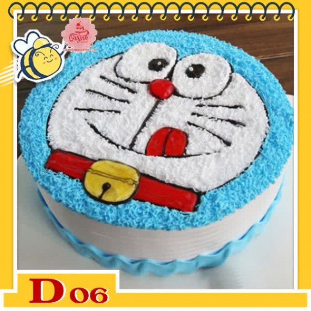 giới thiệu tổng quan Bánh kem Doremon D06 mặt mèo máy u nu màu xanh dễ thương muốn xỉu