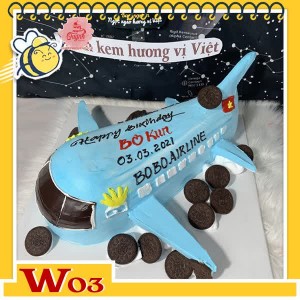 Bánh kem máy bay W03 màu xanh nhạ trang trí thêm nhiều bánh oreo vừa ngầu vừa ngon
