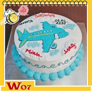 Bánh kem máy bay W07 vẽ hình chiếc máy bay màu xanh trên nền mây trắng bay Bánh kem máy bay W07 vẽ hình chiếc máy bay màu xanh trên nền mây trắng bay