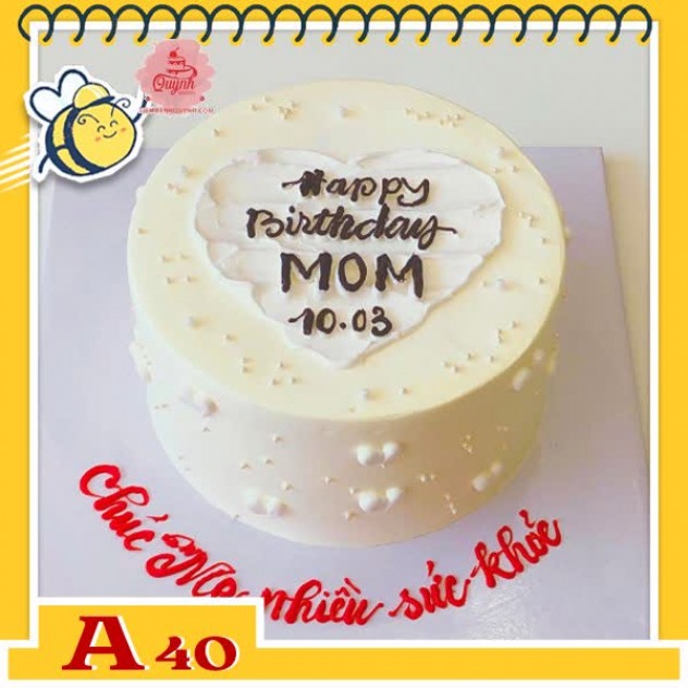 giới thiệu tổng quan Bánh kem sinh nhật đơn giản A40 màu vàng nhạt kem ở giữa có trái tim màu trắng ấn tượng