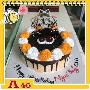 Bánh kem sinh nhật đơn giản A46 phiên bản trắng cam đất cực đẹp phủ socola chảy
