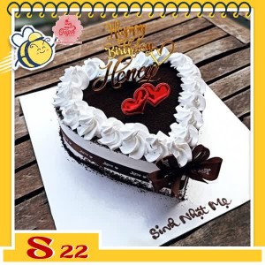 Bánh kem socola S22 trái tim viền kem trắng phủ bột socola kiểu mới siêu đẹp
