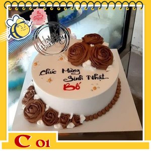 Bánh kem tặng cha C01 nền trắng và những đóa hoa màu nâu phù hợp lứa tuổi của những ông bố bà mẹ Bánh kem tặng cha C01 nền trắng và những đóa hoa màu nâu phù hợp lứa tuổi của những ông bố bà mẹ