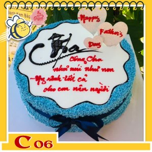 Bánh kem tặng cha C06 viền xung quanh màu xanh dương làm nổi bật vùng trắng ở giữa vẽ chữ Cha hình ảnh người lái đò Bánh kem tặng cha C06 viền xung quanh màu xanh dương làm nổi bật vùng trắng ở giữa vẽ chữ Cha hình ảnh người lái đò