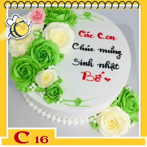 Bánh kem tặng cha C16 màu trắng với nhiều đóa hoa màu xanh lá và trắng kem xinh xuất sắc Bánh kem tặng cha C16 màu trắng với nhiều đóa hoa màu xanh lá và trắng kem xinh xuất sắc