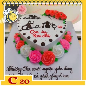 Bánh kem tặng cha C20 trái tim nền trắng với nhiều đóa hoa màu sắc đỏ hồng tươi tắn Bánh kem tặng cha C20 trái tim nền trắng với nhiều đóa hoa màu sắc đỏ hồng tươi tắn