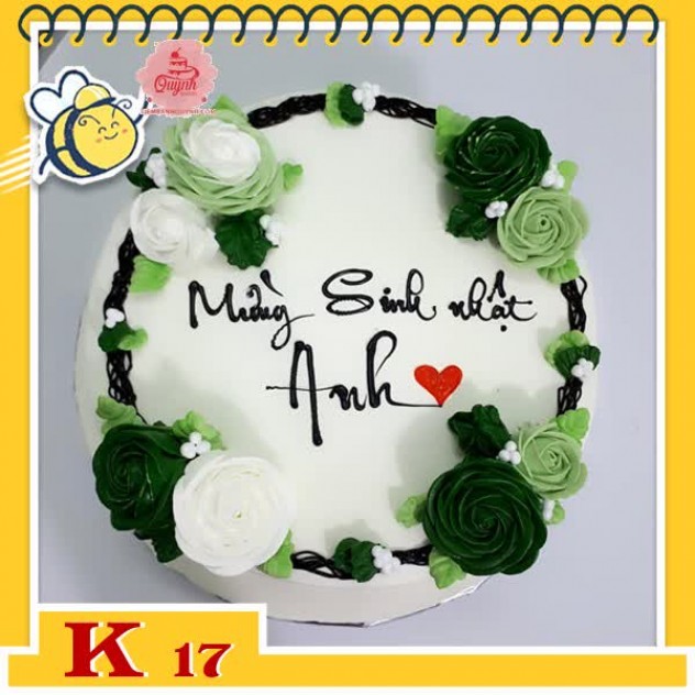 giới thiệu tổng quan Bánh kem tặng khách hàng K17 tròn nền trắng trang trí viền hoa màu xanh đậm nhạt thú vị