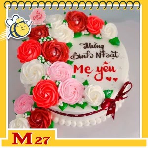 Bánh kem tặng mẹ M27 nhiều hoa nhiều màu trắng hồng đỏ đẹp mẹ nào cũng thích