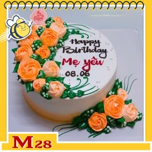 Bánh kem tặng mẹ M28 nền trắng bắt hoa xinh màu cam nhạt xung quanh mặt bánh và đế bánh Bánh kem tặng mẹ M28 nền trắng bắt hoa xinh màu cam nhạt xung quanh mặt bánh và đế bánh