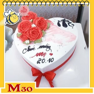 Bánh kem tặng mẹ M30 trái tim nền trắng vẽ chữ Mẹ và những đóa hoa hồng tươi thắm Bánh kem tặng mẹ M30 trái tim nền trắng vẽ chữ Mẹ và những đóa hoa hồng tươi thắm
