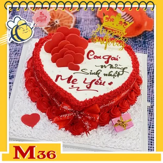 giới thiệu tổng quan Bánh kem tặng mẹ M36 trái tim đỏ cắm tim socola đỏ dễ thương mừng sinh nhật mẹ yêu
