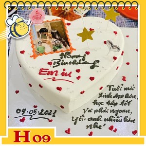 Bánh kem tặng người yêu H09 trái tim trắng chấm tim đỏ nhỏ xinh in ảnh trang trí cực ngọt ngào