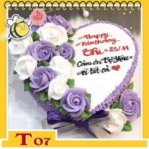 Bánh kem trái tim T07 phong cách trắng tim bắt hoa nửa bên ấn tượng Bánh kem trái tim T07 phong cách trắng tim bắt hoa nửa bên ấn tượng