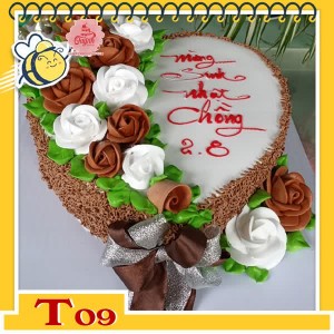 Bánh kem trái tim T09 kiểu cơ bản bắt hoa nửa bên phong cách mày nâu cho nam người lớn Bánh kem trái tim T09 kiểu cơ bản bắt hoa nửa bên phong cách mày nâu cho nam người lớn
