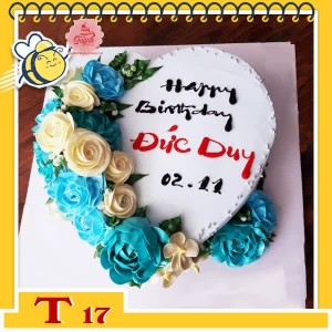 Bánh kem trái tim T17 nền trắng kèm hoa xanh vàng ở nửa bên cực ấn tượng dành cho nam Bánh kem trái tim T17 nền trắng kèm hoa xanh vàng ở nửa bên cực ấn tượng dành cho nam