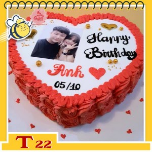 Bánh kem trái tim T22 thân đỏ nền trắng in ảnh cặp đôi trăm năm hạnh phúc Bánh kem trái tim T22 thân đỏ nền trắng in ảnh cặp đôi trăm năm hạnh phúc