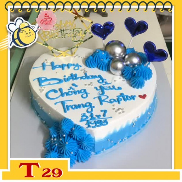 giới thiệu tổng quan Bánh kem trái tim T29 màu trắng xanh dương đơn giản mang phong cách hiện đại tặng cho nam