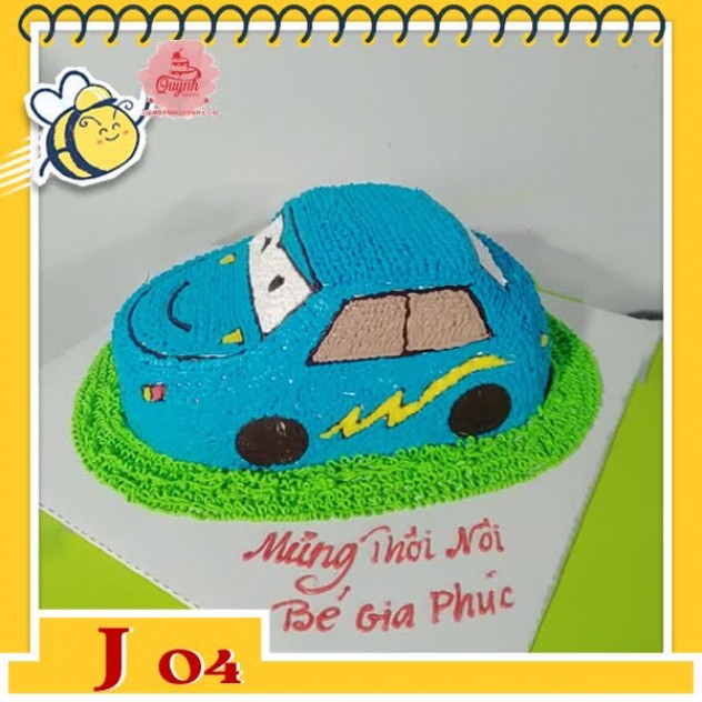 giới thiệu tổng quan Bánh kem xe ô tô J04 chiếc xe hơi màu xanh dương tia chớp vàng ngộ nghĩnh trẻ thơ