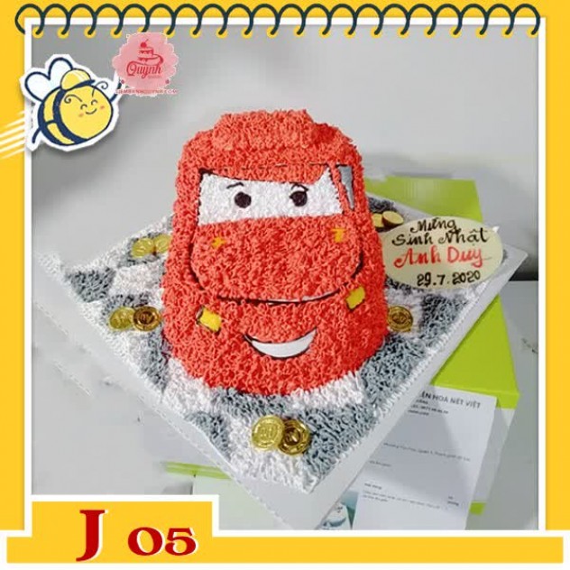giới thiệu tổng quan Bánh kem xe ô tô J05 xe ô tô màu đỏ mặt cười dễ thương cho bé trẻ nhỏ