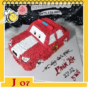 Bánh kem xe ô tô J07 xe cảnh sát màu đỏ sọc trắng mắt cười dễ thương Bánh kem xe ô tô J07 xe cảnh sát màu đỏ sọc trắng mắt cười dễ thương