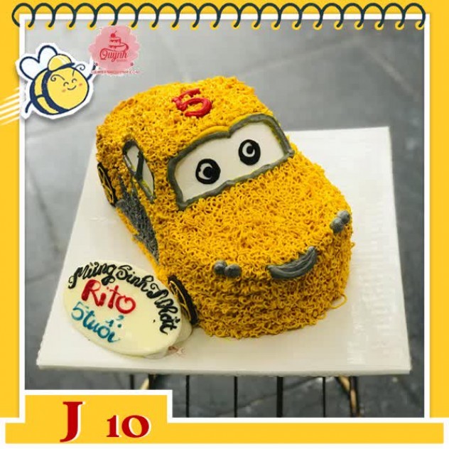 giới thiệu tổng quan Bánh kem xe ô tô J10 xe ô tô màu vàng mặt cười dễ thương bé thích mê