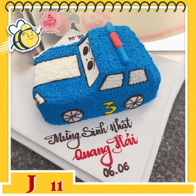 giới thiệu tổng quan Bánh kem xe ô tô J11 xe ô tô cảnh sát màu xanh dương nước biển đẹp
